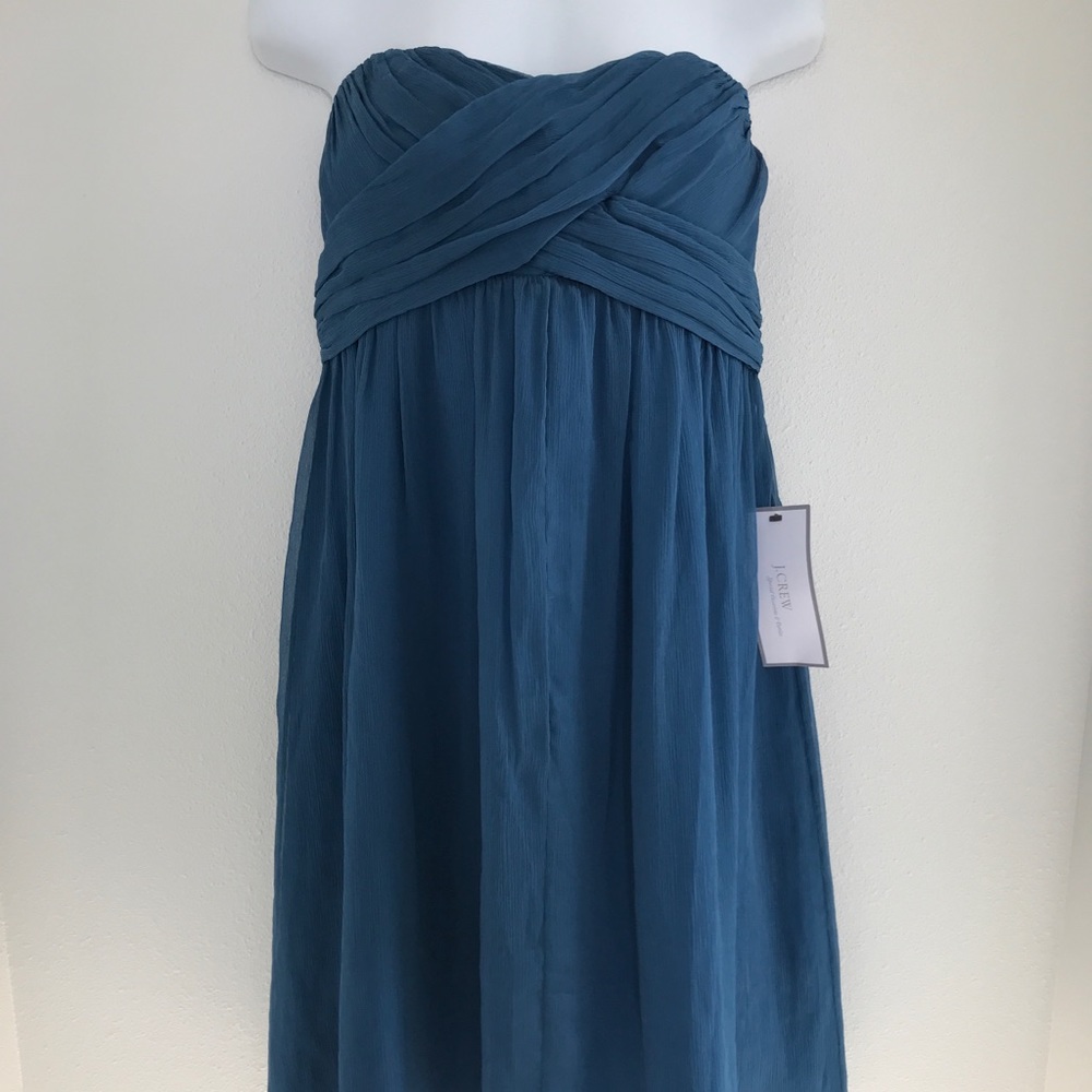 NWT J. Crew Crinkled Silk Strapless Dress Size 14
